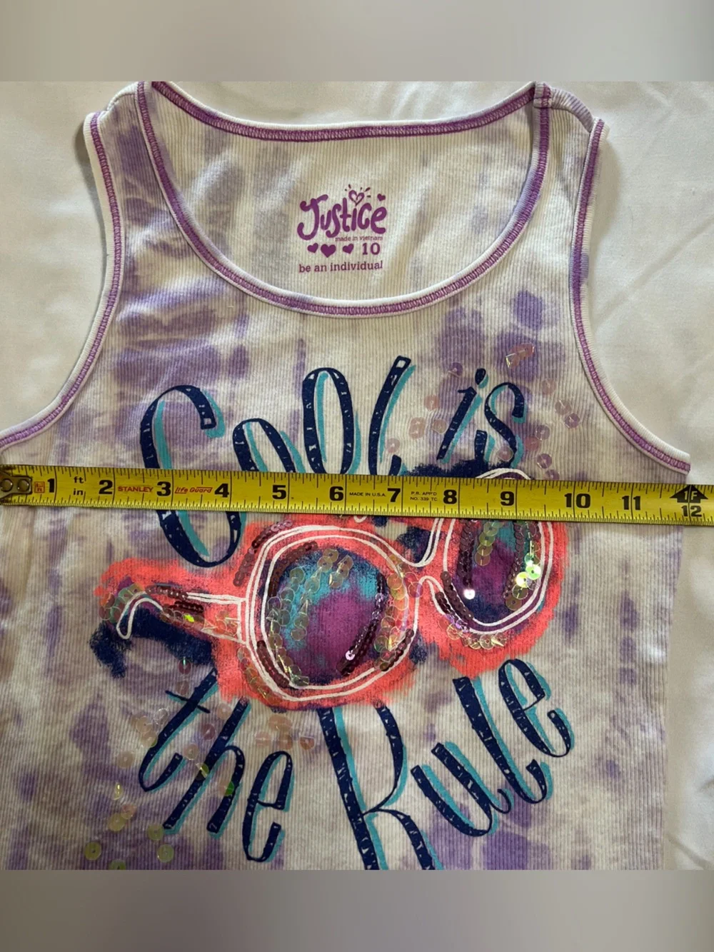 Justice Purple Tie-Dye Tank Top with Colorful Sunglasses Graphic